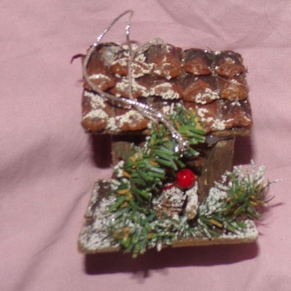 rustic small wooden birdhouse ornament